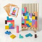 Bolthut™ The Screen-Free Brain Builder: wooden frame with colorful interlocking blocks and challenge cards