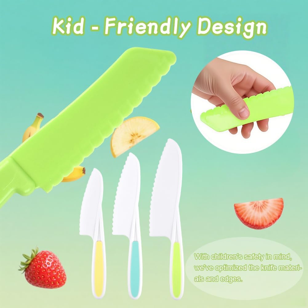 HOTUT 35 Pcs Kids Knife Set for Chopping, Mini Chef Kids Cooking Knife Set with Foldable Storage Box, Crinkle Cutter, Cookie Cutters, Montessori Toys for Christmas Birthday Gifts, BPA-Free