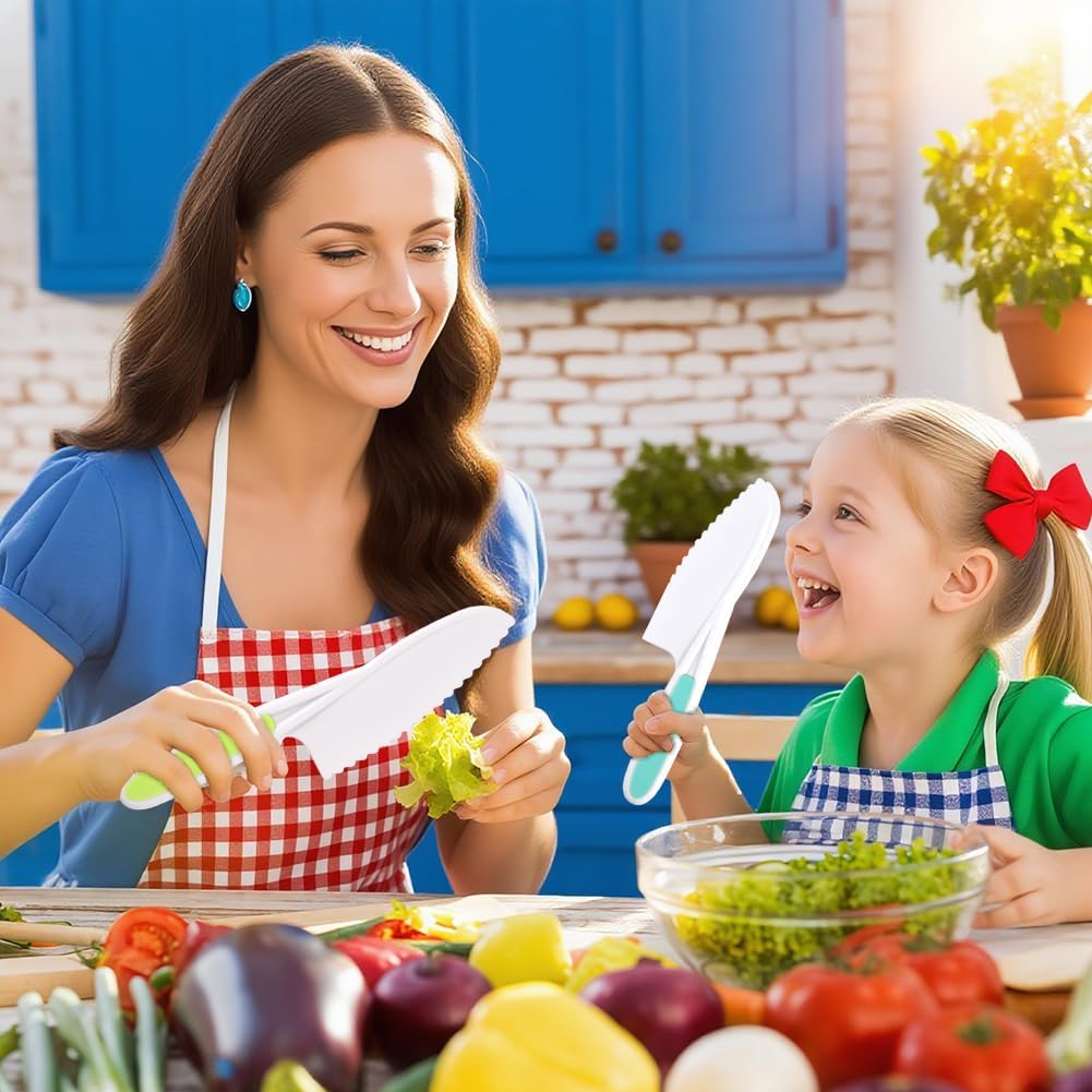 HOTUT 35 Pcs Kids Knife Set for Chopping, Mini Chef Kids Cooking Knife Set with Foldable Storage Box, Crinkle Cutter, Cookie Cutters, Montessori Toys for Christmas Birthday Gifts, BPA-Free