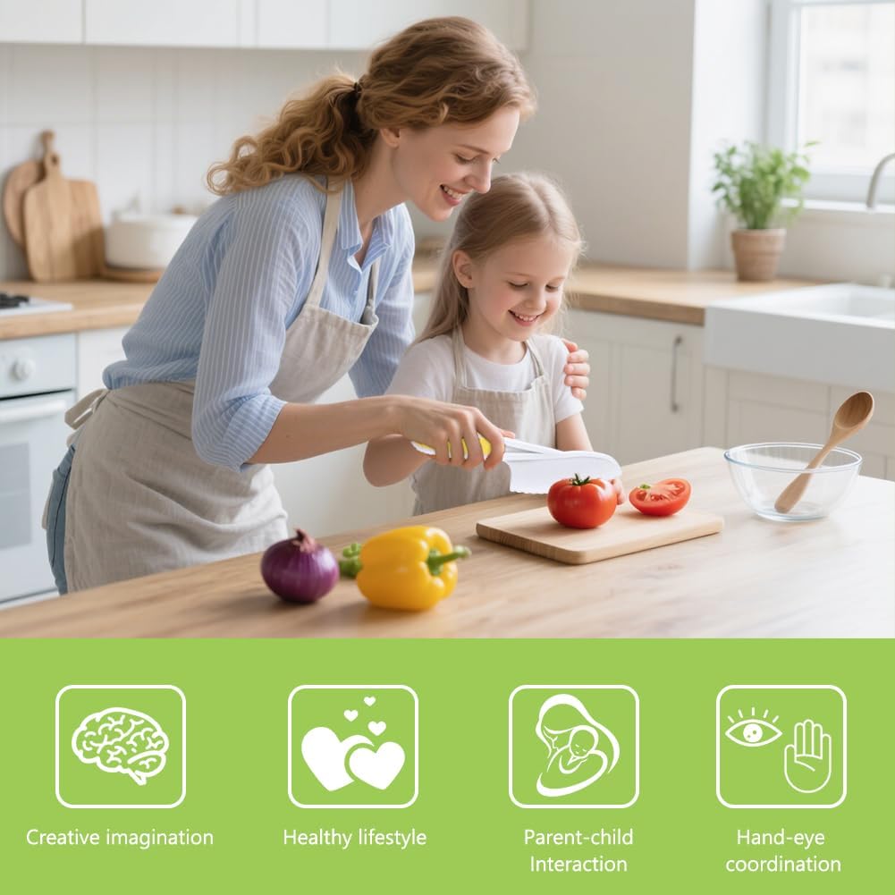 HOTUT 35 Pcs Kids Knife Set for Chopping, Mini Chef Kids Cooking Knife Set with Foldable Storage Box, Crinkle Cutter, Cookie Cutters, Montessori Toys for Christmas Birthday Gifts, BPA-Free