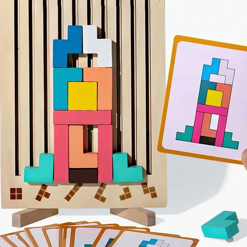 Bolthut™ The Screen-Free Brain Builder with colorful interlocking bricks forming a tower.