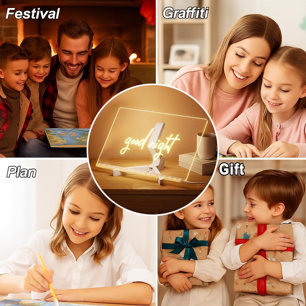 Led Drawing Board,LED Note Board with 7-Color Pens, Light-Up Acrylic Message Board, Glowing Dry Erase Writing & Drawing Board with Stand for Office, School, Home