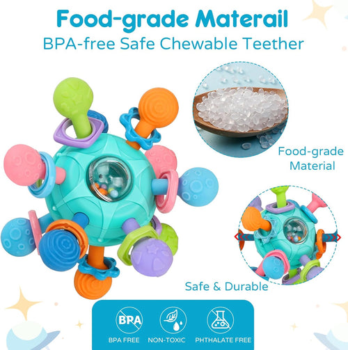 Baby Toys 0-6 Months Sensory Montessori Toys for Babies 6-12 Months Baby Rattle Teether Toy Shaker Grab Spin Newborn Toy Gift for 8 9 Month Babies Toddler Boys Girls Christmas(Blue)