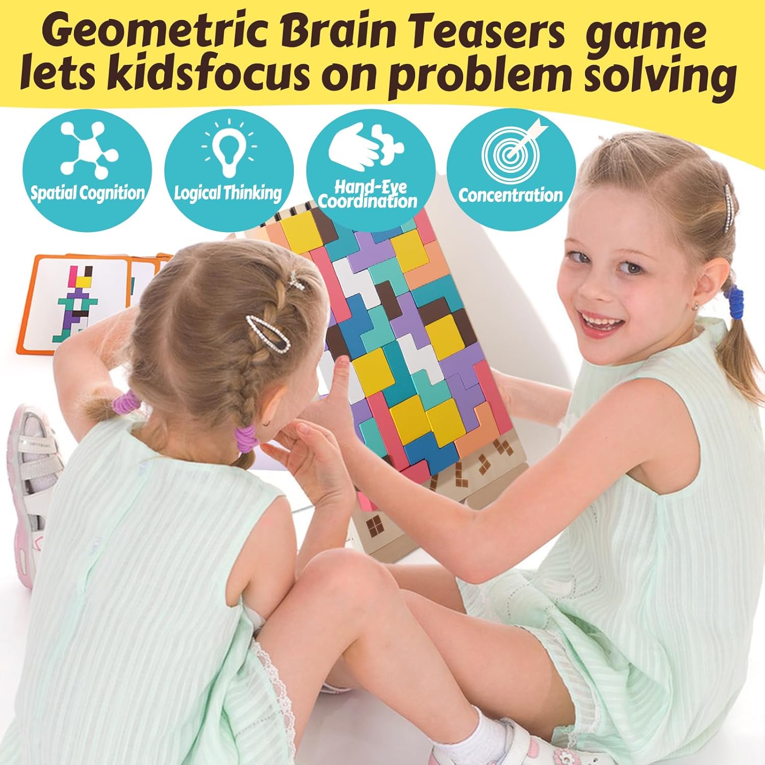 Wooden Russian Blocks Puzzle Brain Teasers Toy Tangram Jigsaw Puzzle Intelligence Colorful 3D STEM Montessori Educational Gift for Boys and Girls,Board Game Educational Toys for Toddlers 3-6 Years