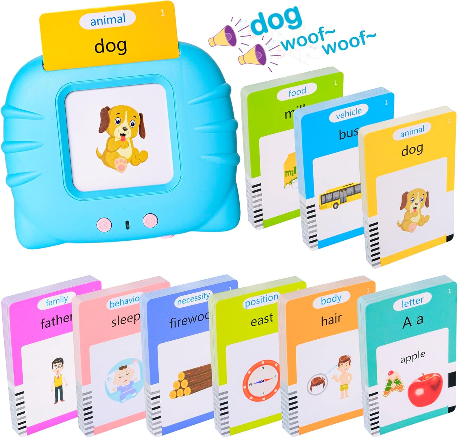 Talking Flash Cards Early Educational Toys for 3 4 5 6 Year Old Baby Boys Girls, Preschool Learning Reading Machine with 224/510 Words, Montessori Interactive Gift for Kids Toddlers