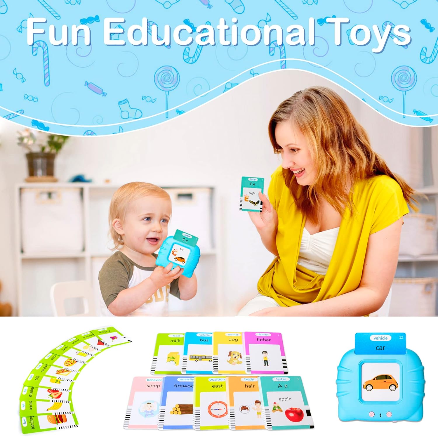 Talking Flash Cards Early Educational Toys for 3 4 5 6 Year Old Baby Boys Girls, Preschool Learning Reading Machine with 224/510 Words, Montessori Interactive Gift for Kids Toddlers