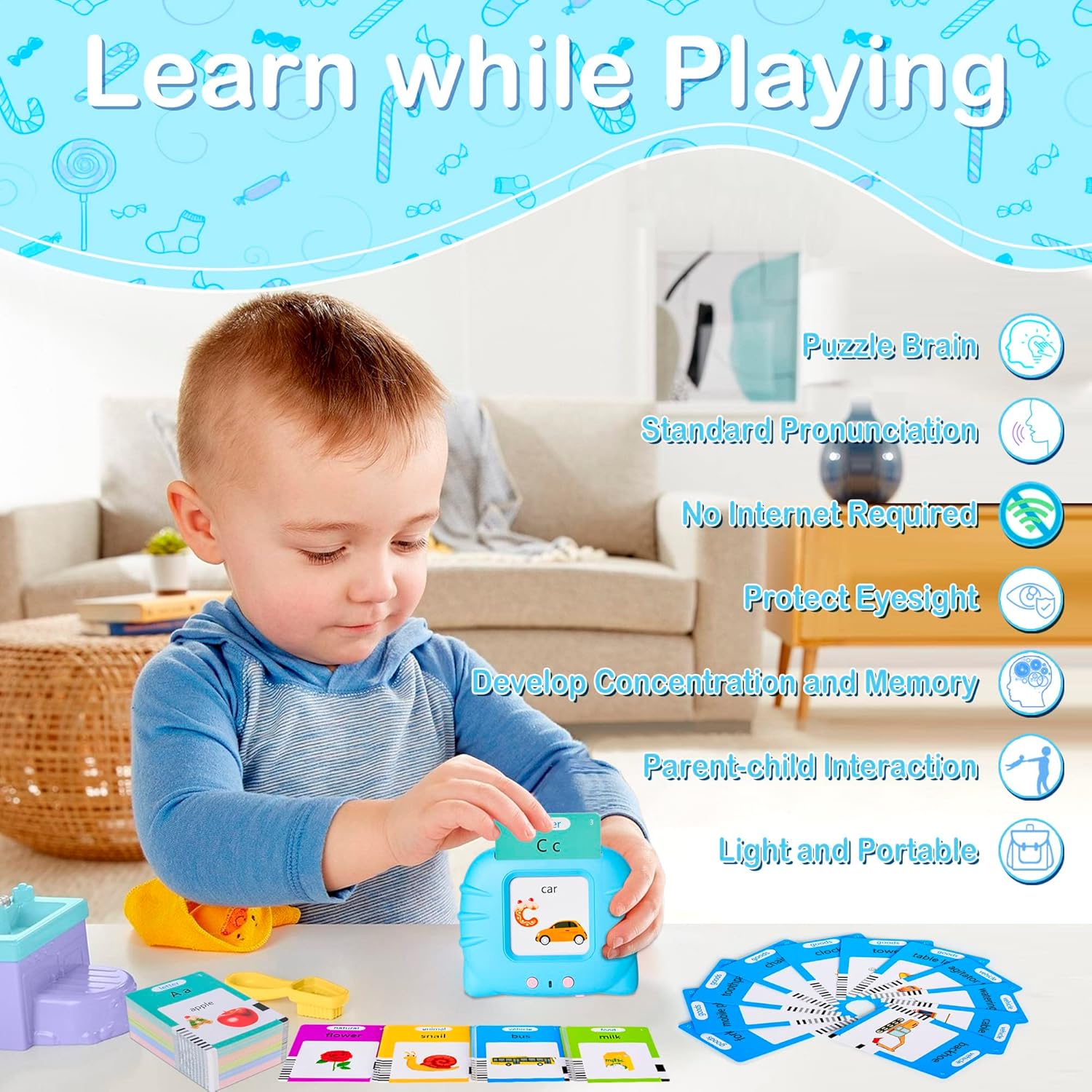 Talking Flash Cards Early Educational Toys for 3 4 5 6 Year Old Baby Boys Girls, Preschool Learning Reading Machine with 224/510 Words, Montessori Interactive Gift for Kids Toddlers