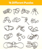 Coogam Brain Teaser Metal Wire Puzzles IQ Test Toy Mind Game Jigsaw for Kids and Adults, Set of 16