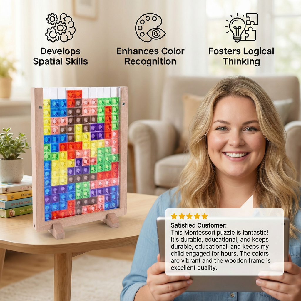 3D Colour Block Puzzle with Wooden Frame – Montessori Learning Toy