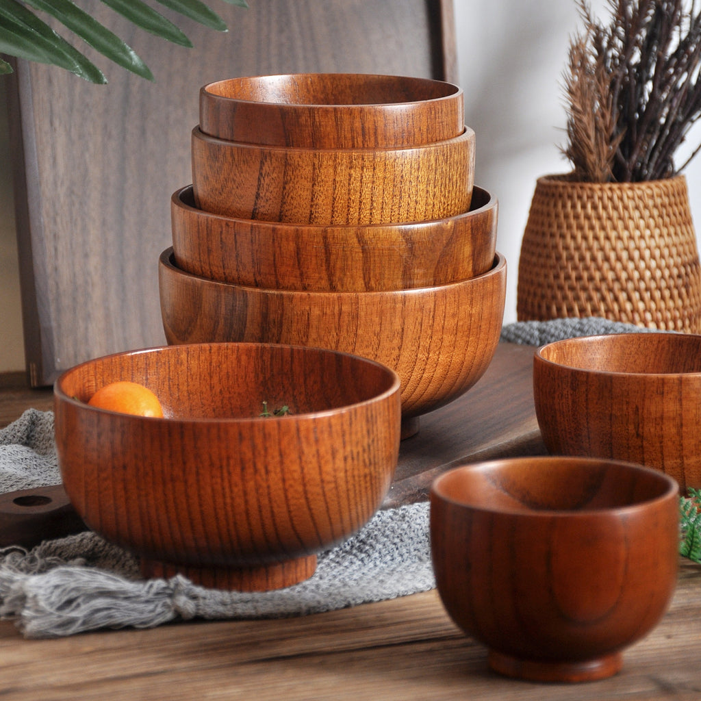Solid Wood Bowl Large Small Size Soup Bowl Noodle Bowl Household Tableware